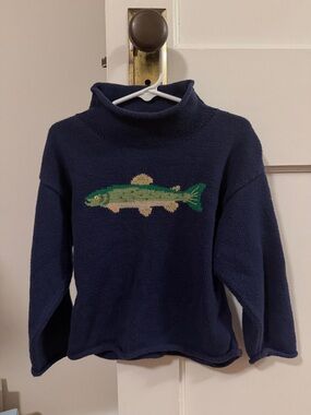 Kids Navy Turtleneck Sweater with Fish Motif